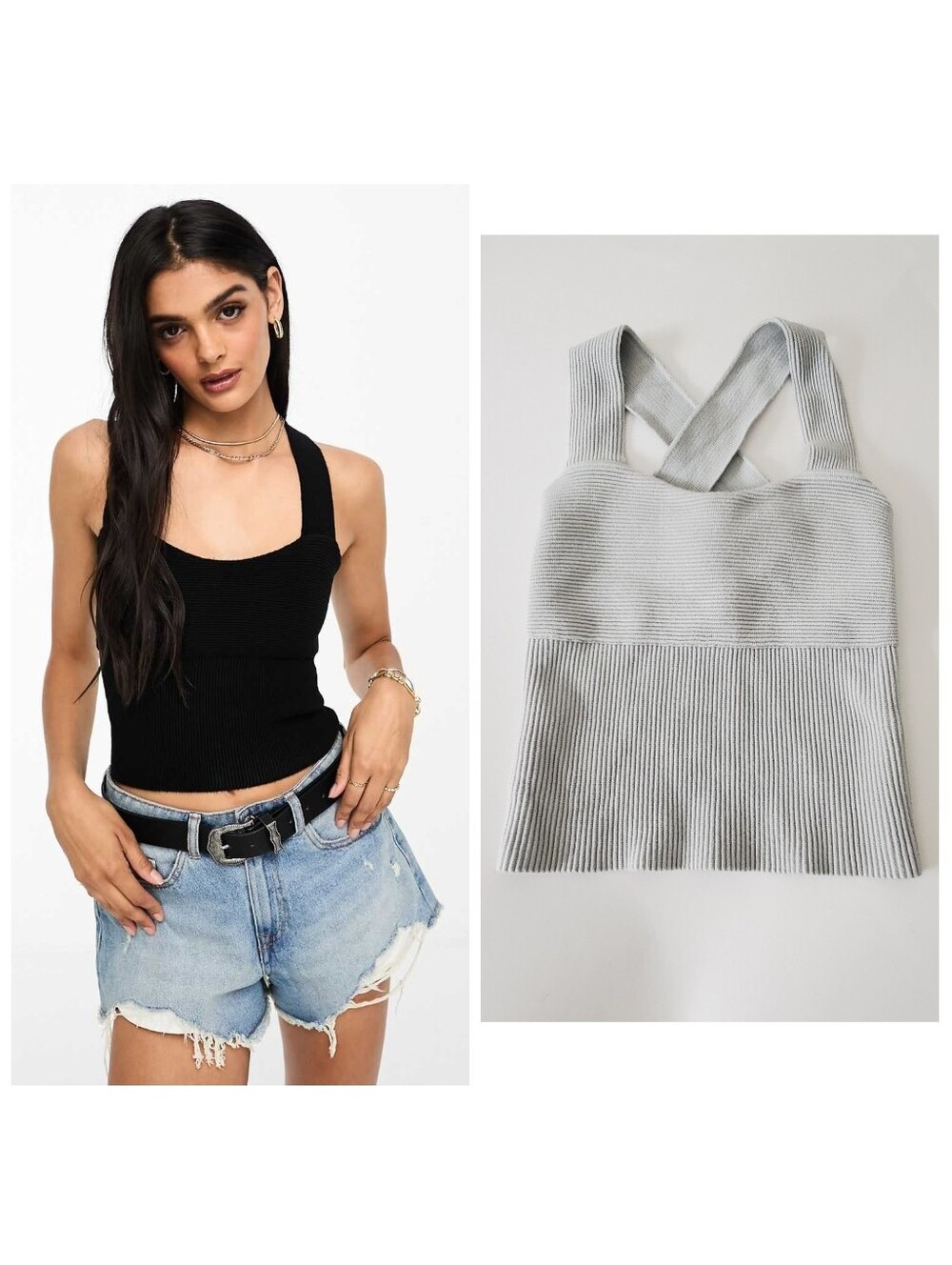 Abercrombie & Fitch Light Gray Cross-back Ribbed Crop Tank Top XS Festival 90s
